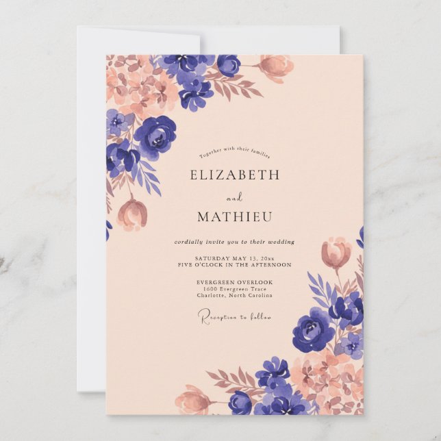 Plum Apricot Petal Wedding Invitation (Front)