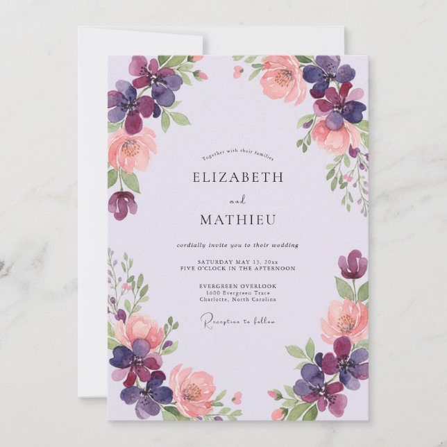 Plum Apricot Ranunculus Eucalyptus Wedding Invitation (Front)