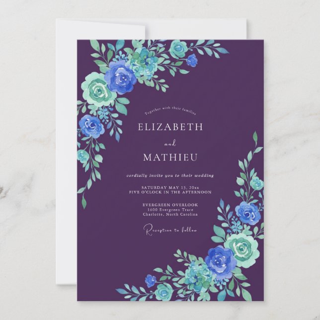 Plum Aqua Vine Wedding Invitation (Front)
