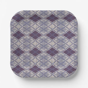 PLUM ARGYLE KNIT 7" Square Paper Plates