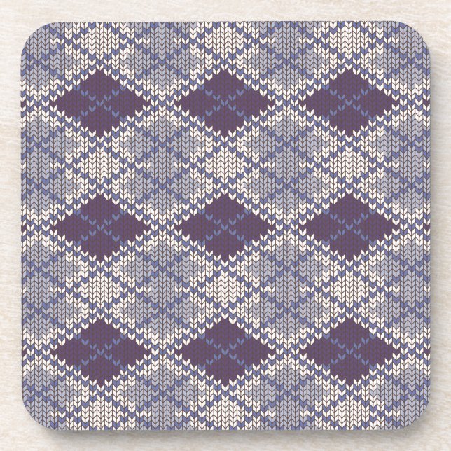 PLUM ARGYLE KNIT Hard Plastic Coasters (Front)