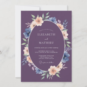 Plum Artistic Floral Romance Wedding Invitation