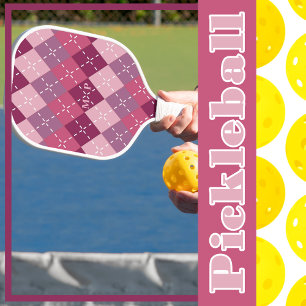 Plum Arygle with White Stitching Pickleball Paddle