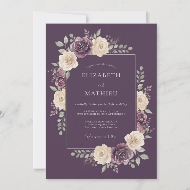 Plum Atmospheric Winter Wedding Invitation (Front)