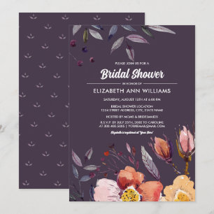 Plum Autumn Floral Bridal Shower  Invitation