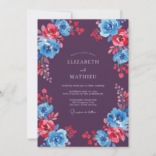 Plum Azure Ranunculus Eucalyptus Wedding Invitation