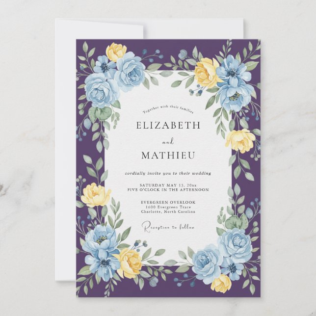 Plum Azure Rose Wedding Invitation (Front)