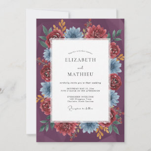 Plum Azure Wildflower Wedding Invitation
