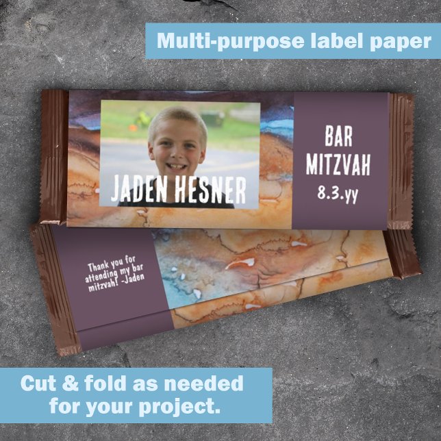 Plum, Beige Bar Mitzvah Budget DIY Candy Wrapper (bar mitzvah chocolate candy bar wrapper label, beige plum purple DIY budget cheap alternative)