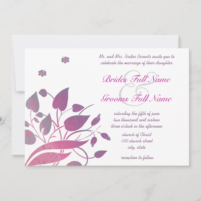 Plum Berry Grey Swirl Butterfly Wedding Invitation (Front)