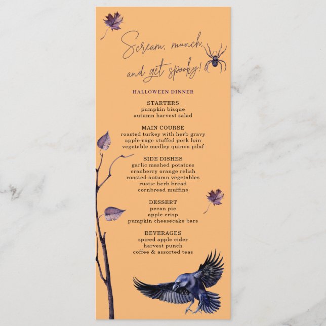 PLUM BLACK CROW SPIDER AUTUMN LEAVES HALLOWEEN MENU (Front)