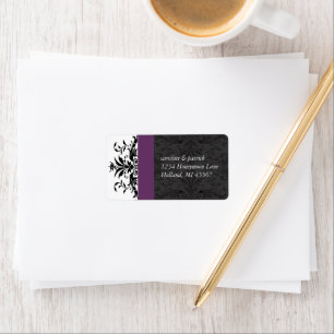 Plum Black Damask Address Labels -