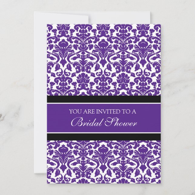 Plum Black Damask Bridal Shower Invitation Cards (Front)