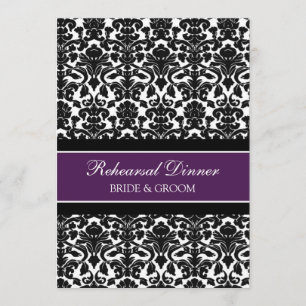 Plum Black Damask Rehearsal Dinner Party Invitation