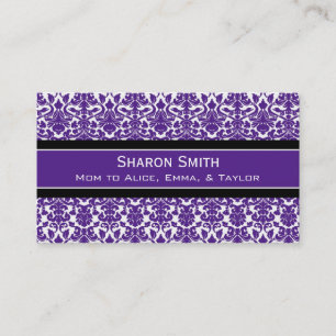 Plum Black Damask Retro Mom Calling Cards