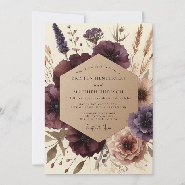 Plum Bloom Autumn Elegance Wedding Invitation (Front)