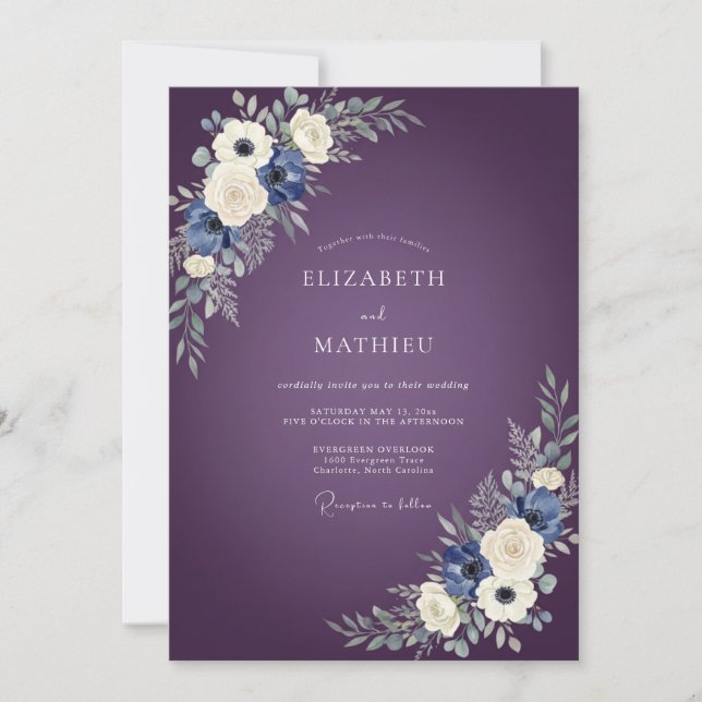 Plum Bloom Floral Wedding Invitation (Front)