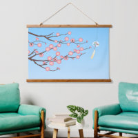 Plum Blossom and Glass Wind Chime on Light Blue