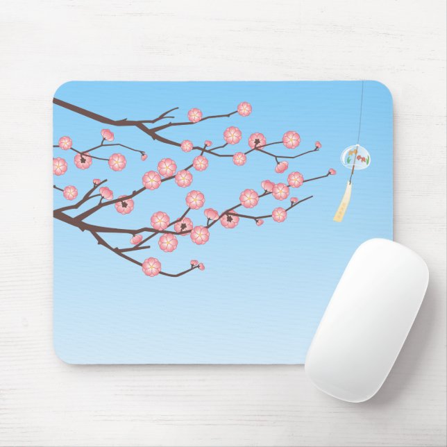 Plum Blossom and Glass Wind Chime on Light Blue Mouse Pad (With Mouse)