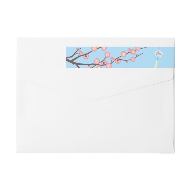 Plum Blossom and Glass Wind Chime on Light Blue Wrap Around Label (Back)