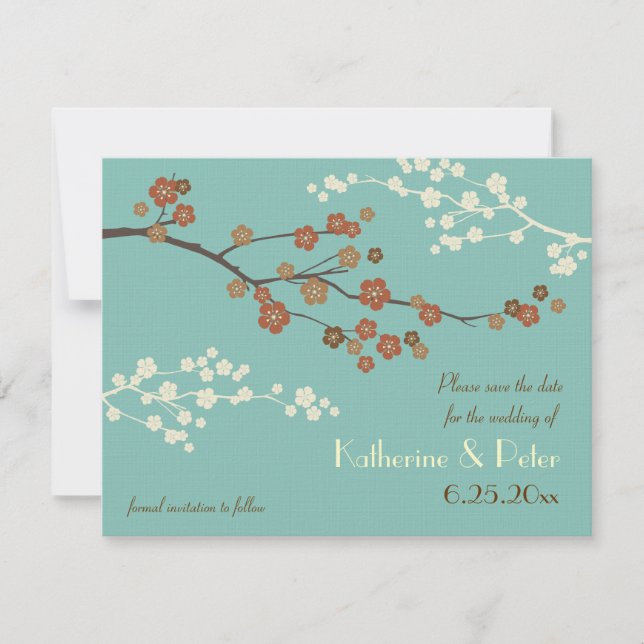 Plum Blossom Custom Save The Date Invitation Card (Front)