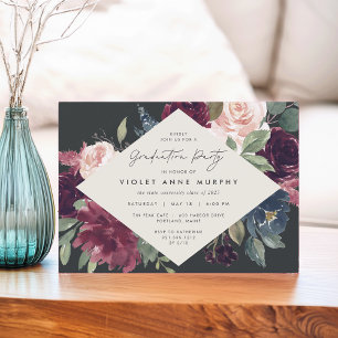 Plum Blossom   Elegant Floral Graduation Party Invitation