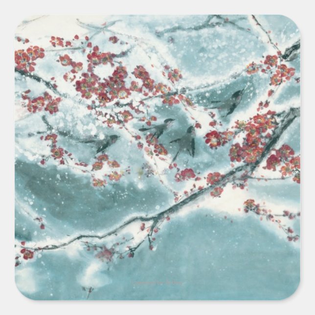 Plum Blossom in Snow Square Sticker (Front)