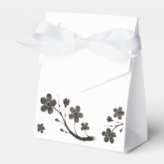 Plum Blossom Line Art – Botanical Design on Favor Box (Front Side)
