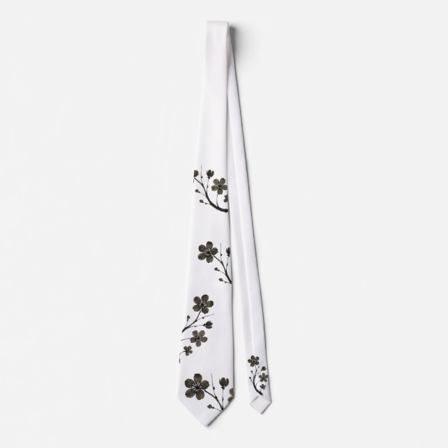 Plum Blossom Line Art - Cravate botanique (Devant)