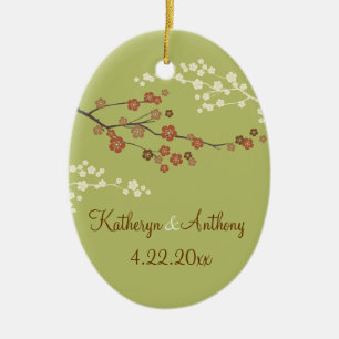 Plum Blossom Monogram Custom Ornament Light Green