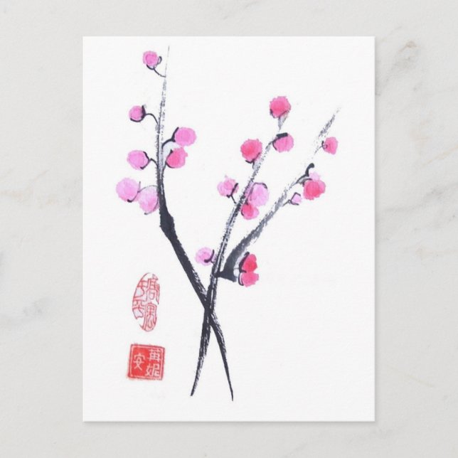 Plum Blossom Puffs in White Postcard (Front)
