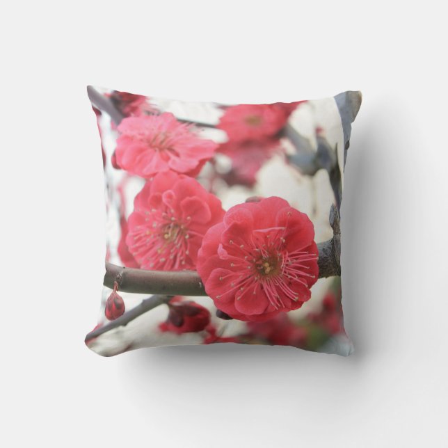 plum blossom spring pink germination throw pillow (Front)