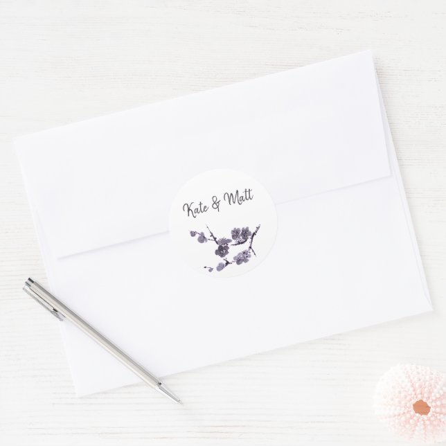 Plum blossom sumie classic round sticker (Envelope)