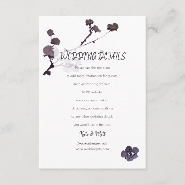 Plum blossom sumie Wedding Details Enclosure Card (Front)