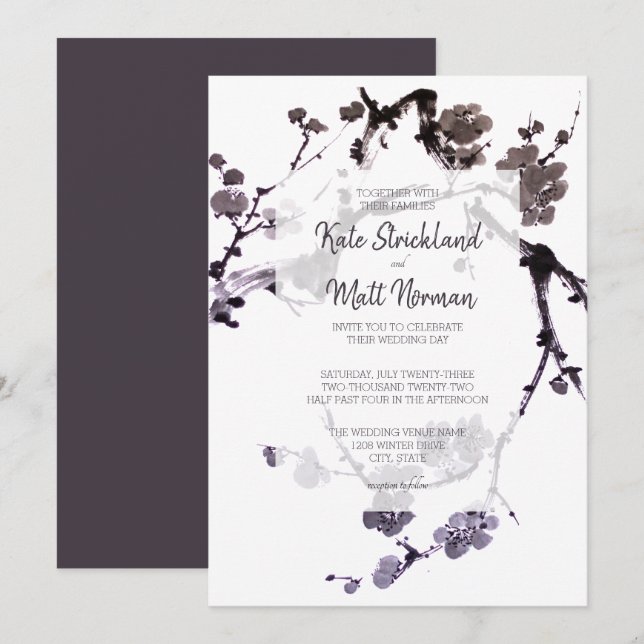 Plum blossom sumie Wedding Invitation (Front/Back)