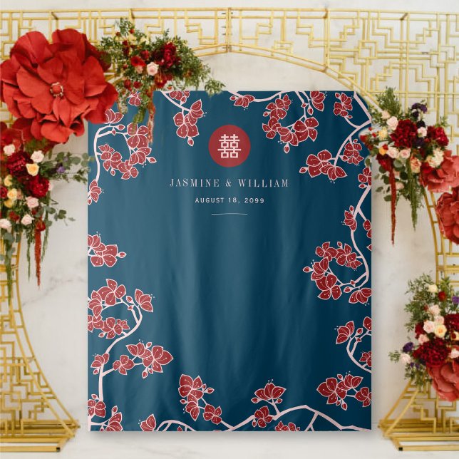 Plum Blossoms Double Xi Chinese Wedding Backdrop Tapestry (Creator Uploaded)