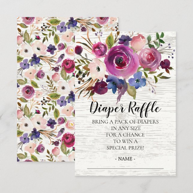 Plum & Blue Baby Shower Diaper Raffle Ticket Invitation (Front/Back)