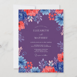 Plum Blush Coral Blossom Wedding Invitation