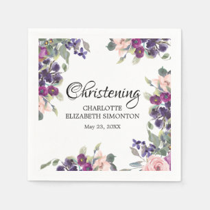 Plum Blush Floral Personalized Christening Napkin