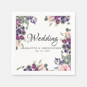 Plum Blush Floral Personalized Wedding Napkin