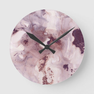 Plum Blush Ink Marble Glam #1 #wall #decor #art  Round Clock