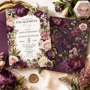 Plum Blush Watercolor Floral Botanical  Invitation