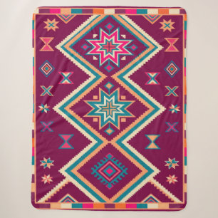 Plum Boho Southwestern Geometric Folk Art Pattern Sherpa Blanket