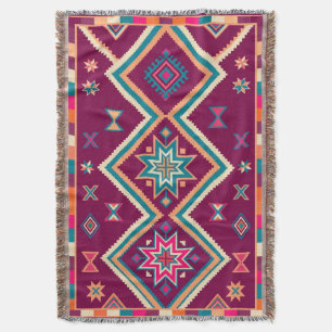 Plum Boho Southwestern Geometric Folk Art Pattern Throw Blanket