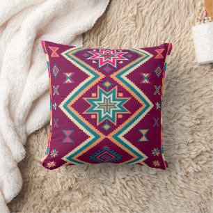 Plum Boho Southwestern Geometric Folk Art Pattern Throw Pillow