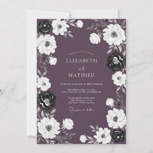Plum Bold Botanical Winter Wedding Invitation