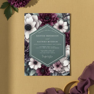 Plum Botanical Moody Wedding Invitation