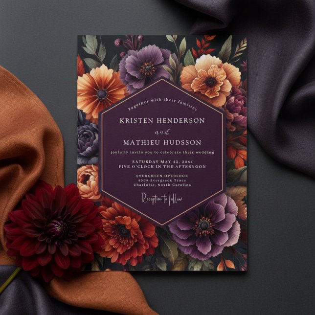 Plum Botanical Opulent Wedding Invitation (Creator Uploaded)