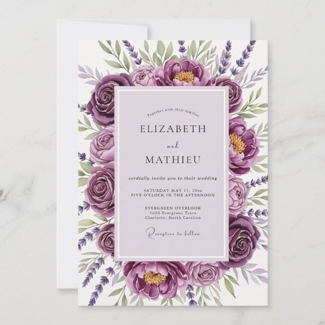 Plum Botanical Romantic Wedding Invitation (Front)