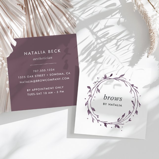 Plum Botanical Wreath Square Business Card (Creator Uploaded)